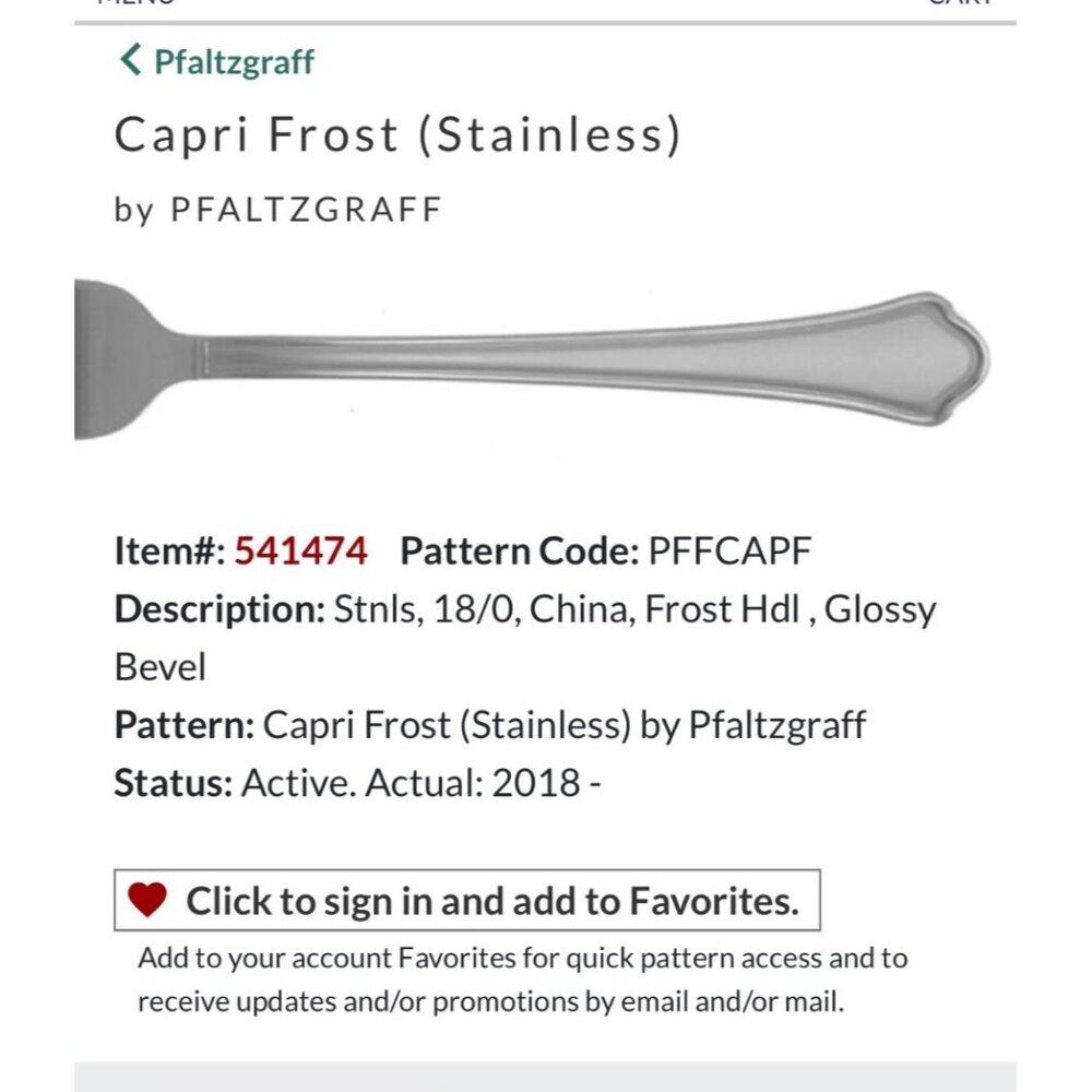 Pfaltzgraff Capri Frost Stainless Steel Set 4 Salad Forks glossy 18/0 flatware